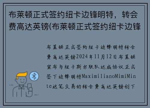布莱顿正式签约纽卡边锋明特，转会费高达英镑(布莱顿正式签约纽卡边锋明特)