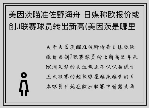 美因茨瞄准佐野海舟 日媒称欧报价或创J联赛球员转出新高(美因茨是哪里)
